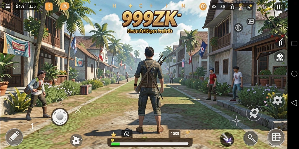 Screenshot gameplay <strong>999ZK</strong> yang menunjukkan interaksi karakter di lingkungan virtual.