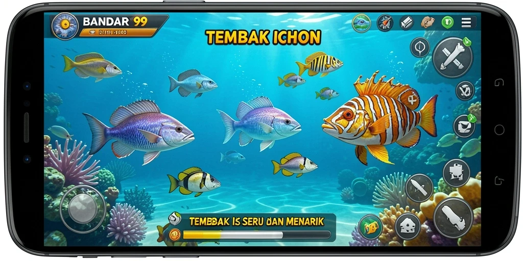 Tampilan gameplay seru dalam game Tembak Ikan BANDAR99.