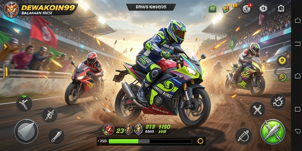 Gameplay seru balapan motor DEWAKOIN99 yang menantang.