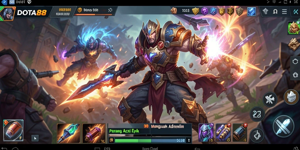 Screenshot DOTA88 menampilkan aksi intens di arena pertempuran.