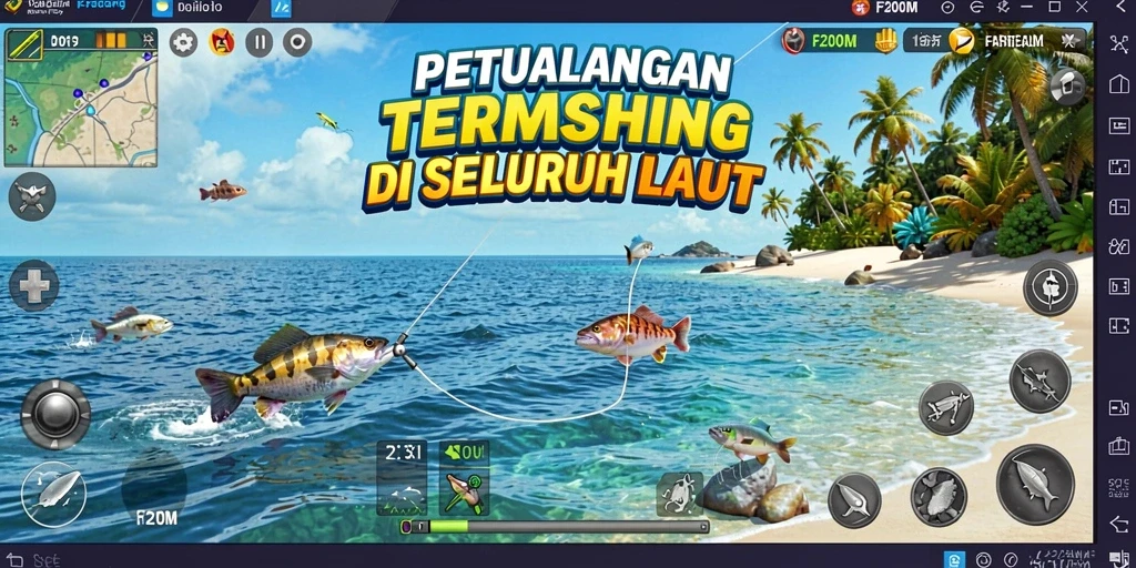 Tampilan gameplay F200M dengan aksi memancing yang seru dan menantang.