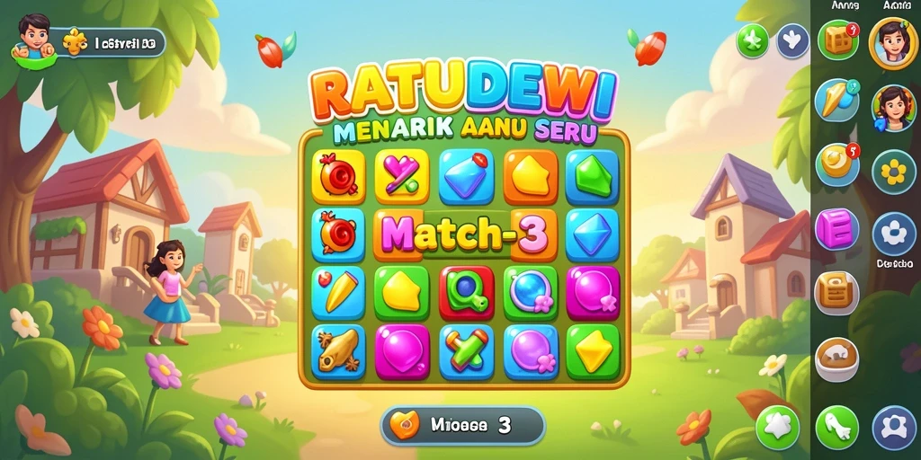 Screenshot gameplay RATUDEWI menunjukkan keseruan mencocokkan permata.