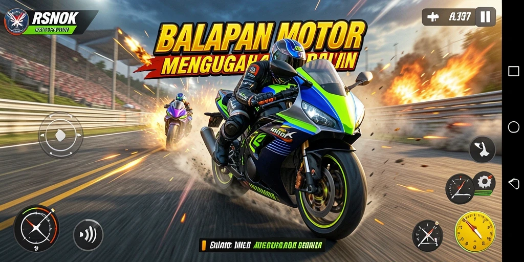 Tampilan menarik dari gameplay RSNOK saat balapan motor.